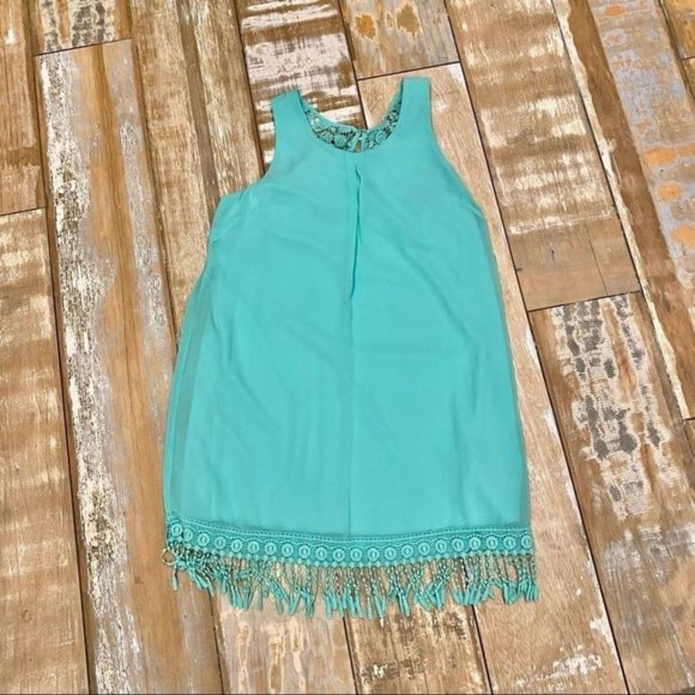 Jodi Kristopher Dress Sleeveless Mint Green Fringe - Picture 13 of 16